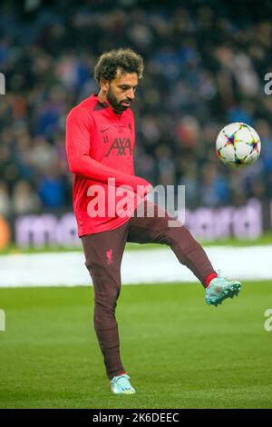 Mo Salah, joueur international de football égyptien, joue comme un avant-poste pour le Liverpool FC, l'équipe de première ligue anglaise. Banque D'Images