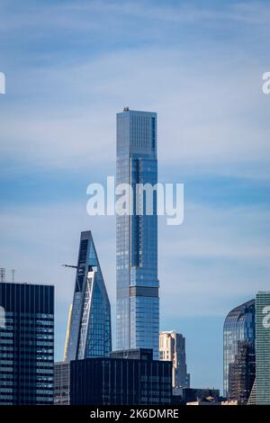Vue depuis le gratte-ciel résidentiel de Brooklyn Central Park Tower, 225 West 57th Street, milliardairess' Row, Manhattan, New York City, États-Unis Banque D'Images