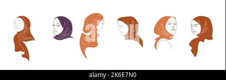 Femmes dans la collection hijab, le logo vectoriel et les modèles de conception de marque dans le style minimal, pour le centre de beauté, studio de mode, salon de coiffure et cosmétiques Illustration de Vecteur