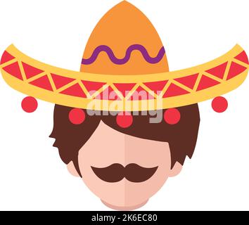 Avatar mexicain isolé avec chapeau traditionnel Vector Illustration de Vecteur