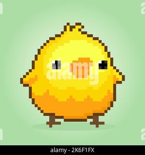 pixel 8 bits les poussins. Animaux Pixel dans les illustrations vectorielles pour les points de croix et les ressources de jeu. Illustration de Vecteur