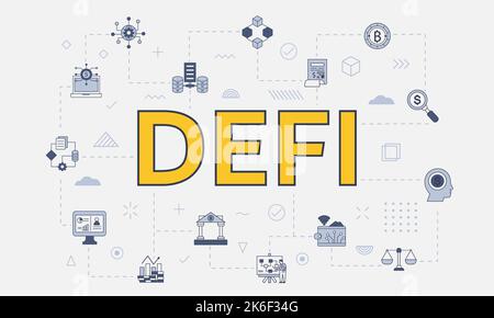 deli concept de finance décentralisée avec jeu d'icônes avec gros mot ou texte sur illustration vectorielle centrale Banque D'Images