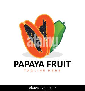 Logo papaye, vecteur de vitamine fruit, icône d'illustration de marque de produit fruit Illustration de Vecteur