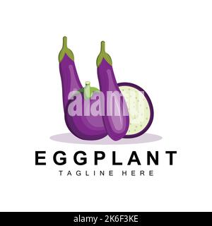 Logo de l'aubergine, illustration des légumes violet vecteur de plantation de légumes, modèle d'icône de marque de produit Illustration de Vecteur