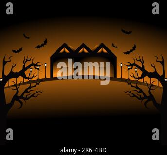 Effrayant horrible Halloween heureux sans couture motif Design arrière-plan Vector Bats Skull Spooky Pumpkin Banque D'Images