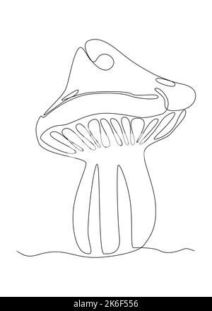 Un dessin de ligne continu de champignon. Concept de vecteur d'illustration à trait fin. Dessin de contour idées créatives. Illustration de Vecteur