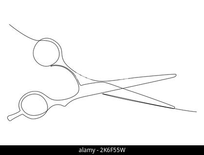 Un dessin de ligne continu de ciseaux. Concept de vecteur d'illustration à trait fin. Dessin de contour idées créatives. Illustration de Vecteur