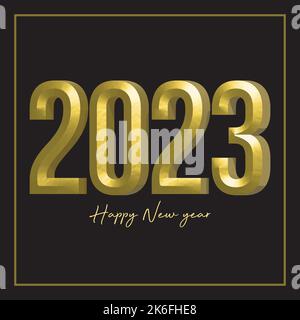 Carte de vœux de bonne année 2023 avec date d'or sur fond noir Illustration de Vecteur