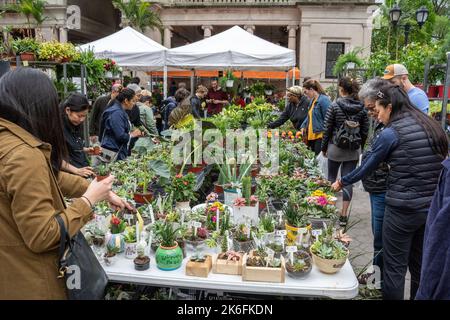 New York, États-Unis d'Amérique – 6 mai 2017. Les gens autour d'un stand avec des plantes à Union Square Greenmarket dans la ville de New York. Situé à Unio Banque D'Images