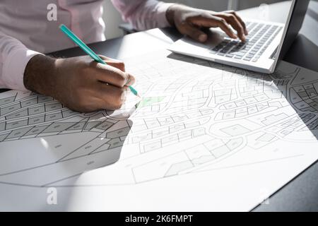 Carte d'enquête et plan d'évaluation de l'édifice de la ville du cadastre Banque D'Images