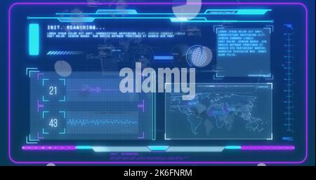 Image de l'interface numérique et du traitement des données sur fond bleu Banque D'Images