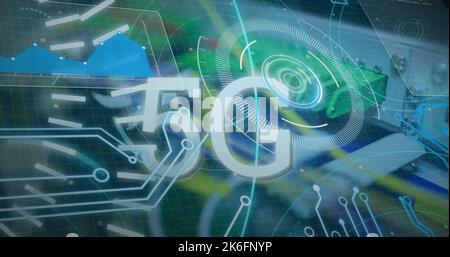 Illustration de l'acquisition de l'oscilloscope avec 5g textes sur la salle de serveur Banque D'Images