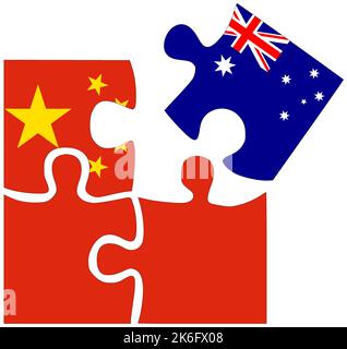 Chine - Australie : formes de puzzle avec drapeaux, symbole d'accord ou d'amitié Banque D'Images