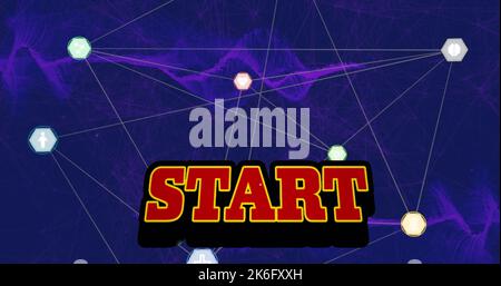 Illustration du texte de début rouge et des hexagones reliés par des lignes sur le motif abstrait Banque D'Images