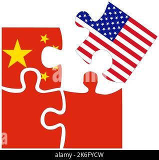 Chine - Etats-Unis : formes de puzzle avec drapeaux, symbole d'accord ou d'amitié Banque D'Images