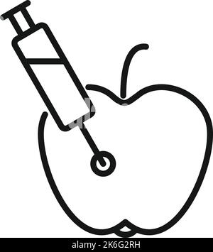 Vecteur de contour de l'icône gmo de la pomme de la seringue. Agriculture alimentaire. Médecine saine Illustration de Vecteur