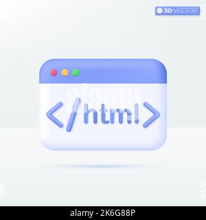 Symboles de l'icône développement de la page Web. Langage de codage, programmation, concept logiciel. 3D illustrations vectorielles isolées. Style minimaliste pastel de dessin animé Illustration de Vecteur