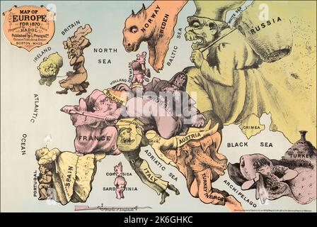 Une carte caricaturique française de l'Europe en 1870 Banque D'Images