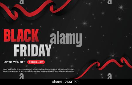Célébration du vendredi noir promotion promotion arrière-plan avec confetti et étoiles lumineuses. Illustration de Vecteur