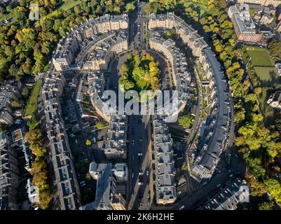 Vue aérienne de Park Circus et Kelvingrove Park en automne. Glasgow, Écosse. Banque D'Images