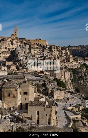 Vue panoramique sur le quartier de Sasso Caveoso à Matera Banque D'Images