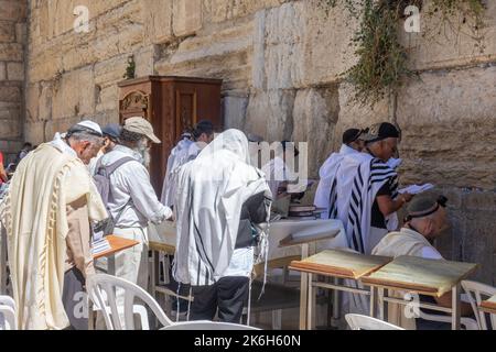 Israël, Jérusalem, mur occidental, Juifs à la prière Banque D'Images
