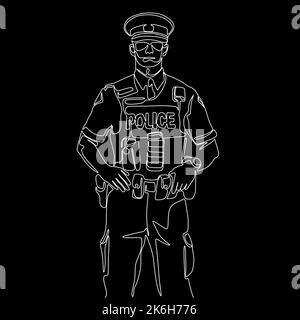 Un seul dessin continu ligne d'art minimalisme doodle main personnage policier. Concept de journée nationale de police Illustration de Vecteur