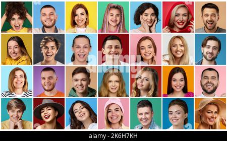 portraits de groupes de jeunes hommes et femmes souriants, Banque D'Images