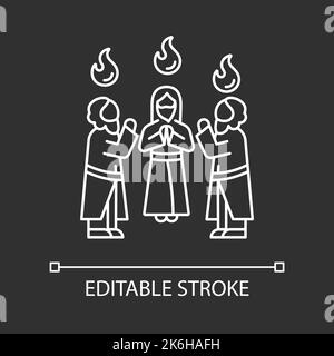 Apôtres avec des langues saintes de feu blanc icône linéaire pour le thème sombre Illustration de Vecteur