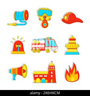 Garantie de sécurité incendie - jeu d'objets style conception de ligne Illustration de Vecteur