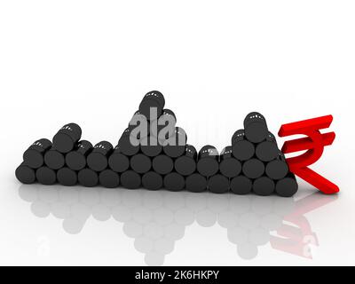 3D illustration Prix du pétrole, concept de l'industrie du pétrole avec tonneau et roupe indienne Banque D'Images