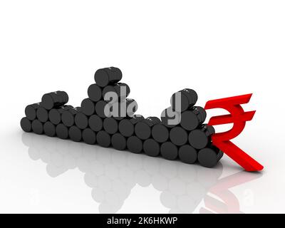 3D illustration Prix du pétrole, concept de l'industrie du pétrole avec tonneau et roupe indienne Banque D'Images