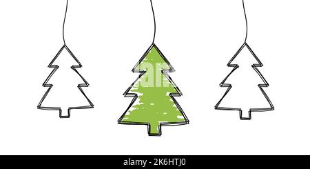 Ensemble de décoration de Noël en pin griffé et griffé Illustration de Vecteur