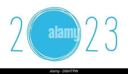 Lettrage du nouvel an dessiné à la main avec la ligne d'art de l'an 2023 Illustration de Vecteur