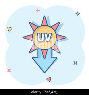 Icône UV rayonnement dans le style comique. Illustration vectorielle de dessin animé ultraviolet sur fond blanc isolé. Protection solaire effet éclaboussures entreprise conceps Illustration de Vecteur