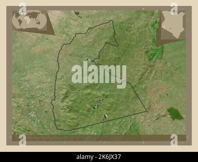 Kisii, comté du Kenya. Carte satellite haute résolution. Lieux des principales villes de la région. Cartes d'emplacement auxiliaire d'angle Banque D'Images
