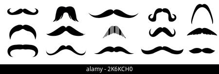 Silhouette de moustache. Moustache vintage , drôle masque de fausse moustaches et rétro curly moustaches ensemble de vecteur isolé Illustration de Vecteur