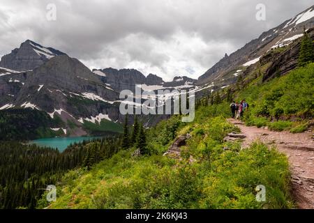 Photographie du mur du jardin et du glacier Grinnell rétréci du sentier du glacier Grinnell par une journée découverte. Parc national des Glaciers, Montan Banque D'Images