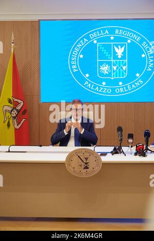 Palerme, Sicile, Italie. 14th octobre 2022. Nomination du nouveau Président de la région sicilienne, Renato Schifani, sénateur de Forza Italia, au Palais d'Orléans.LELLO MUSUMECI (Credit image: © Victoria Herranz/ZUMA Press Wire) Credit: ZUMA Press, Inc./Alay Live News Banque D'Images