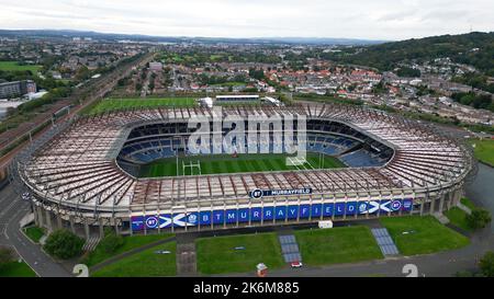 Murrayfield Stadium à Édimbourg d'en haut - vue aérienne - EDIMBOURG, ÉCOSSE - 04 OCTOBRE 2022 Banque D'Images