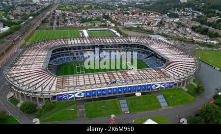 Murrayfield Stadium à Édimbourg d'en haut - vue aérienne - EDIMBOURG, ÉCOSSE - 04 OCTOBRE 2022 Banque D'Images