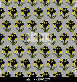 Motif vectoriel sans couture en fleurs, palette jaune et grise Illustration de Vecteur