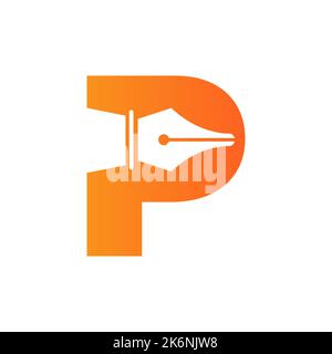 Lettre initiale P icône de plume pour l'éducation logo et symbole de loi vecteur modèle basé sur l'alphabet Illustration de Vecteur