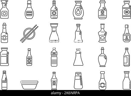 Les icônes de sauce soja définissent le vecteur de contour. Sashimi frit. Crevettes tempura Illustration de Vecteur