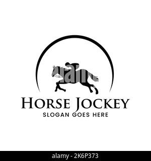 Logo de la silhouette de cheval jockey à motif vectoriel Illustration de Vecteur