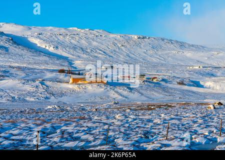 Voyage d'hiver en Islande, périphérique près d'Egilsstadir, région de l'est. Islande, Europe. Banque D'Images