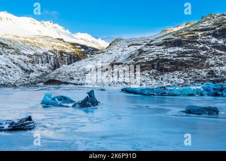 Glacier de Solheimajokull, région sud, Islande, Europe. Banque D'Images