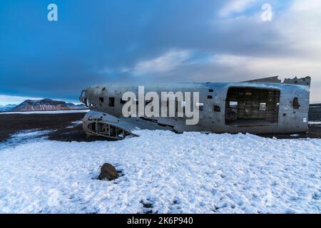 Epave d'avion de Solheimasandur Sajid d'costa, région sud, Islande, Europe. Banque D'Images