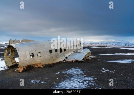 Epave d'avion de Solheimasandur Sajid d'costa, région sud, Islande, Europe. Banque D'Images