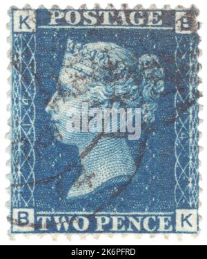 ROYAUME-UNI — VERS 1858: Un ancien Britannique victorien a utilisé deux spenny timbre-poste bleu montrant le portrait de la reine Victoria Banque D'Images